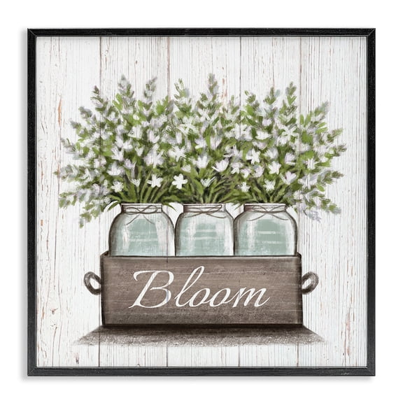 Stupell Industries Cottage White Wildflowers in Jars Bloom Sentiments Black Framed Giclee Art, 12 x 12, by Elizabeth Tyndall