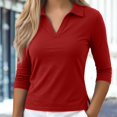 thumbnail image 2 of Women's V Neck T Shirts 3/4 Sleeve Soft Blouse Summer Tops Dressy Casual Solid Basic Tees by Yigetop Red 2XL, 2 of 8
