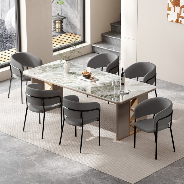 Noble House HORIZON 6‑Piece Modern Side Chairs with Angled Legs Adjustable Feet(Grey)
