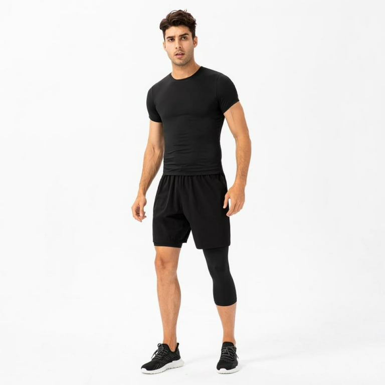 The New Men's Basketball Single Leg Tight Sports Pants 3/4 One Leg  Compression Pants Athletic Base Layer Underwear