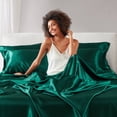 thumbnail image 5 of Emerald Satin Luxury Sheet Set Queen, 6-Piece 100% Polyester Bedding Set with 4 Pillowcases, Wrinkle-Free Silky Smooth Sheets, Oeko-Tex Certified, 5 of 16
