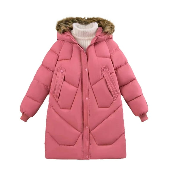 KAUOD Girls Winter Puffer Coats Faux-F𝐮r Hood Snow Ski Jackets Kids Quilted Insulated Long down Outwear Thick Warm Jackets