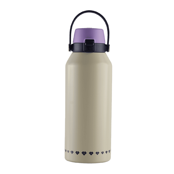 Termo LuckyLy Liza Morado Lila o Beige de Acero Inoxidable Doble Aislamiento Térmico de 1 Litro Tapa Hermética con Popote beige 1 L