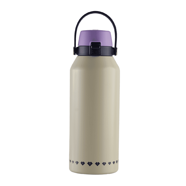 Termo LuckyLy Liza Morado Lila o Beige de Acero Inoxidable Doble Aislamiento Térmico de 1 Litro Tapa Hermética con Popote beige 1 L