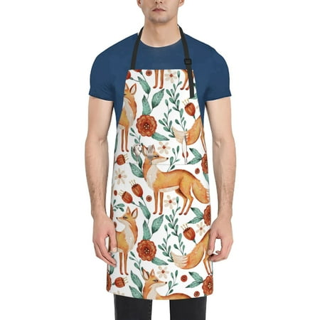 

Naloa Foxes and Floral Harmony Apron Kitchen Aprons with Pockets for Women Men Chef