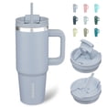 thumbnail image 1 of BJPKPK - Vaso con asa de acero inoxidable aislado de 30 onzas con tapa y popote para agua o café helado, color azul moderno, 1 of 6