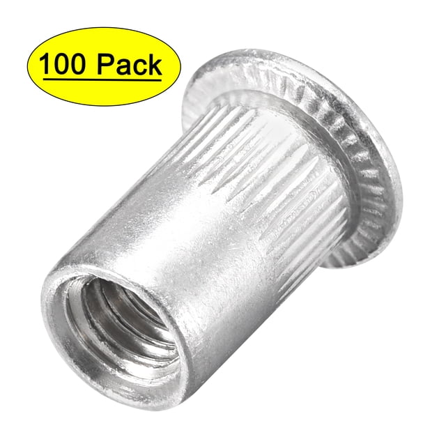 Tuercas remachadas 1/4-20 de aleación de aluminio con cabeza plana estriada plateada 100 pcs