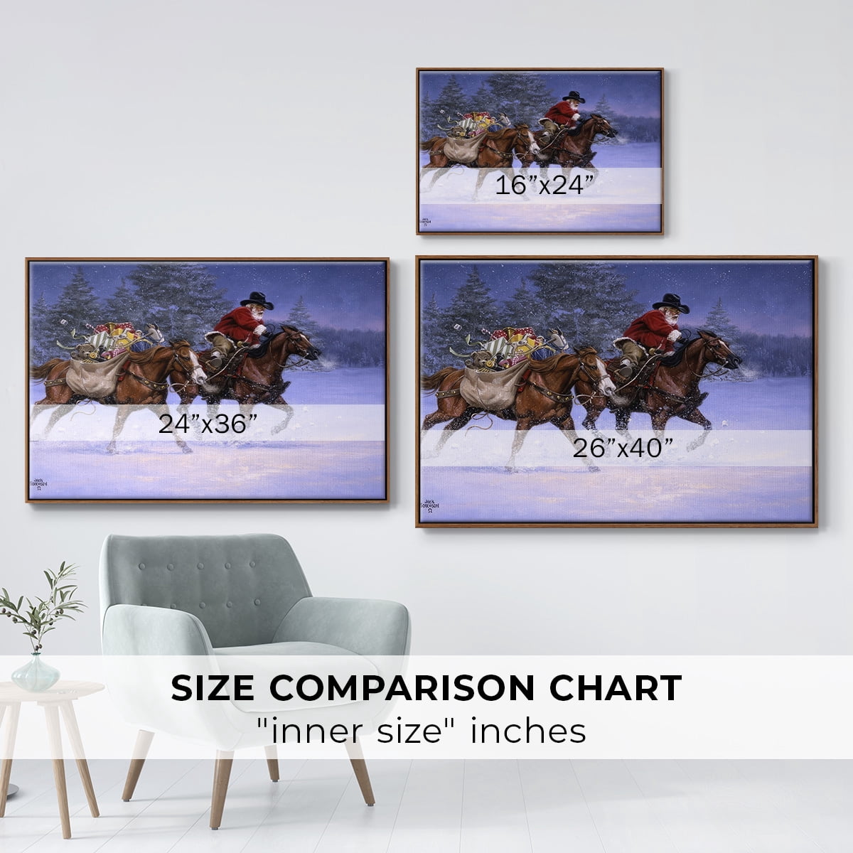 Christmas Rush - Framed Gallery Wrapped Holiday Canvas - 17 x 25 - Rosewood Frame