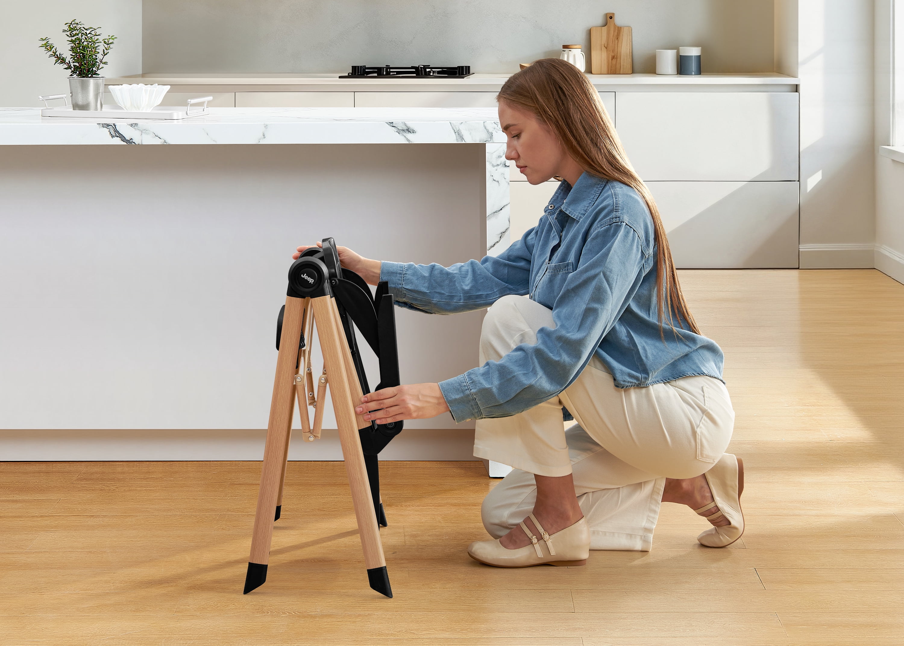 Jeep Dune Compact Travel High Chair by Delta Children - Slim Fold, No Tolol Adjustable Tray and Footrest, Black
