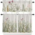 thumbnail image 5 of 3 Piece Kitchen Curtains Tiers and Valances Set, Dandelion Flower Leaves Vintage Spring Daisy Watercolor Floral Botanical Short Rod Pocket Window Curtain for Bedroom, Bathroom, 5 of 6