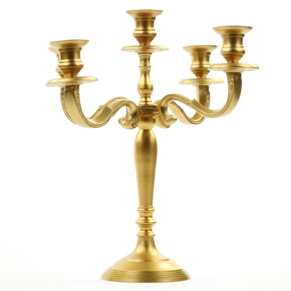 Koyal Wholesale 5 Arm Metal Candelabra Candle Holder Centerpiece, 12" Gold