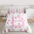 thumbnail image 2 of Manfei Girl Personalized Gifts Queen Comforter Set,Pink Letter B Bedding Sets,Cute Cartoon Floral Bedding Comforter Set For Teens,Lightweight Room Decoration Reversible,3 Pieces, 2 of 8
