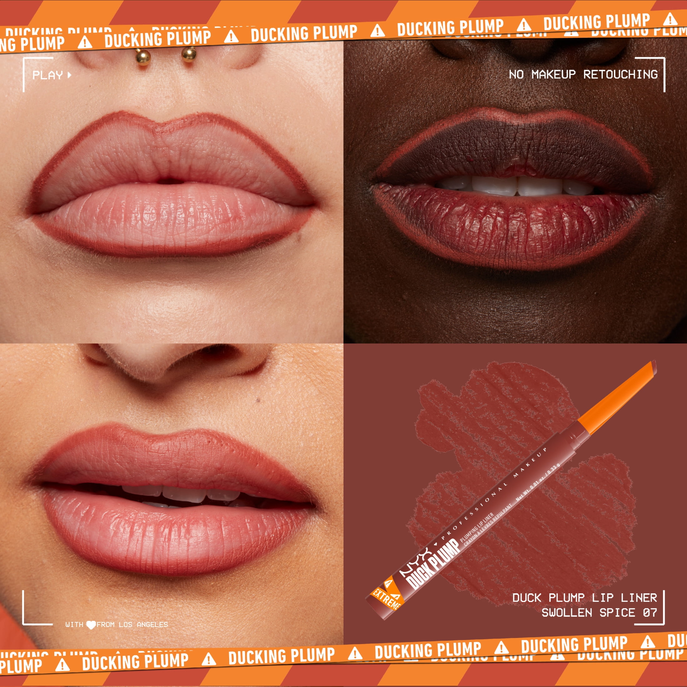 NYX Professional Makeup Duck Plump Long-Lasting Vegan Plumping Lip Liner Pencil, Up to 10 HR Wear, Matte Finish, Swollen Spice, Warm Nude, 0.01 oz