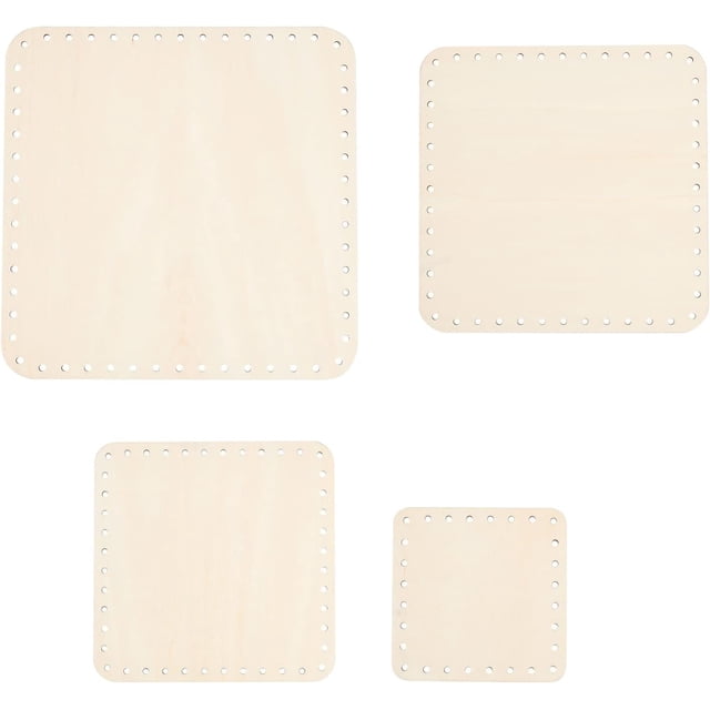 4 piezas de base de cesta de ratán, 4 tamaños, base de cesta de madera cuadrada, tablero tejido de mimbre con agujeros de 3 mm para hacer bricolaje, soporte para lápices de cesta de piso, 3,9, 5,9,