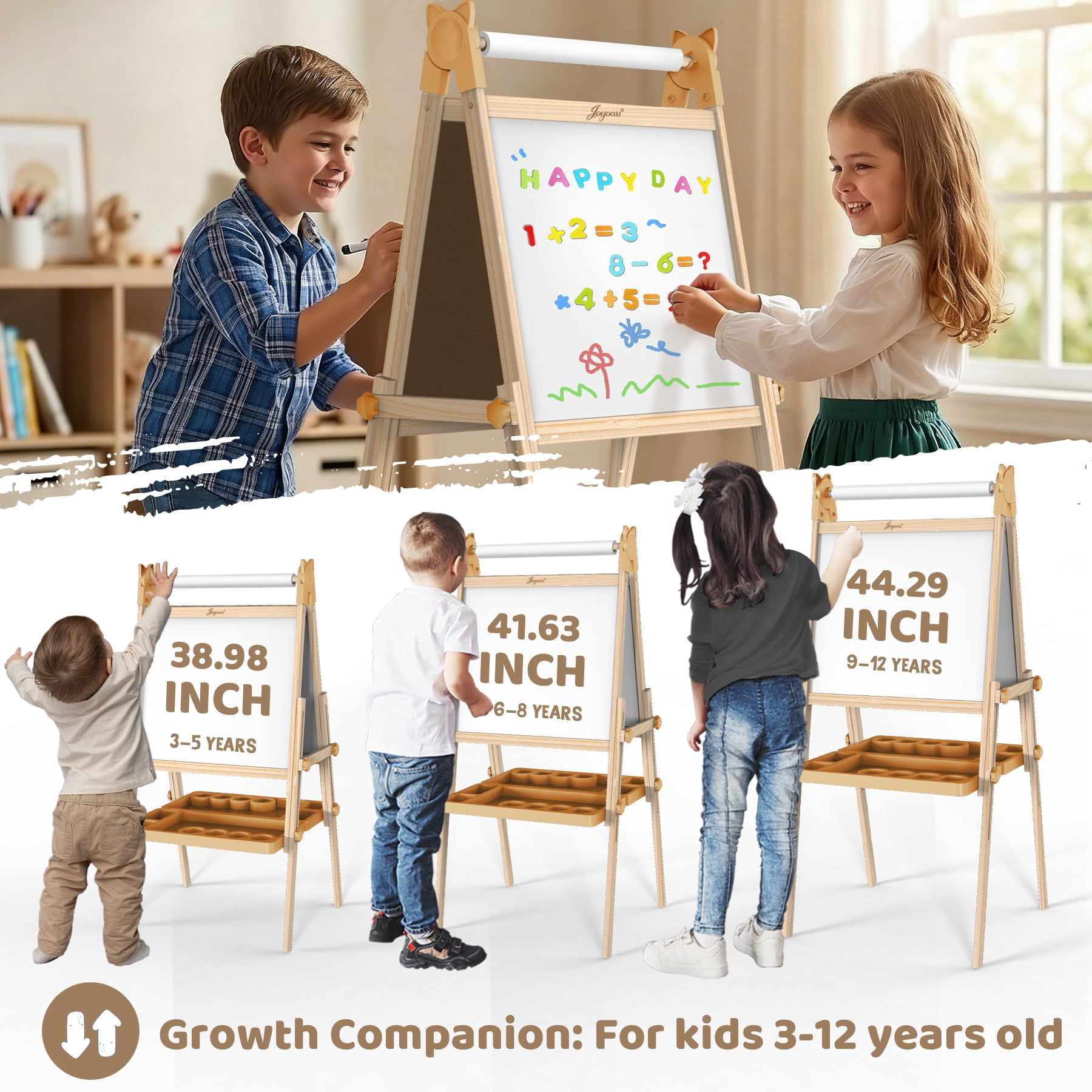 JOYOOSS Easel for Kids Ages 4-8 Easels for Toddlers Art Kids Easel Ages 8-12 Wooden Drawing Easels Double-Sided Magnetic Whiteboard Chalkboard with Paper Roll for Kid Dry Erase Board