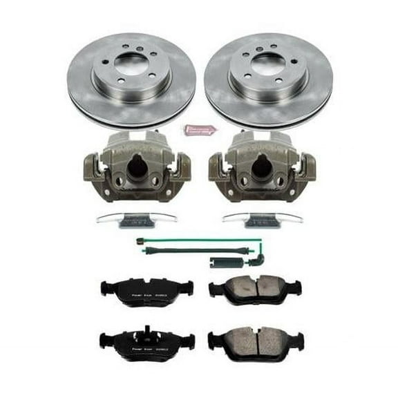 PowerStop Front Stock Replacement Brake Pad and Rotor Kit with Calipers Fits: BMW Select Models KCOE868