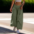 thumbnail image 2 of DHFJKG Women's Wide Leg Track Pants Drawstring Pockets Elastic Waist Solid Color Capri Hiking Pants Nice For Beach Trendy Trousers, 2 of 5