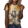 thumbnail image 3 of Cool Horse T-Shirt O Neck Retro Print Big Size T-Shirts Short Sleeve Tees Womens Pretty Design, 3 of 5