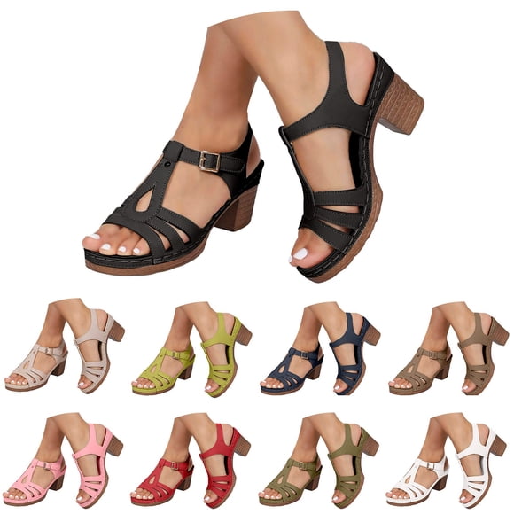 Platform Wedge Sandals for Women Slingback T-Strap Heels Retro Leather Summer casual Outdoor Comfortable Walking Shoes White Size 10