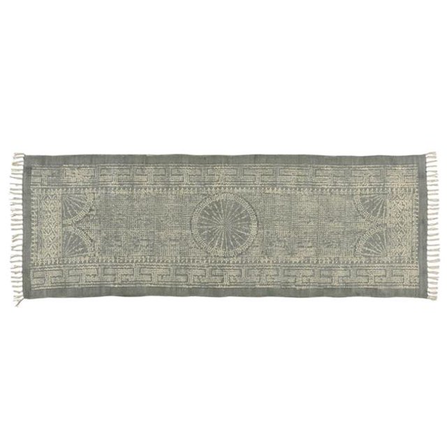 Benjara BM225548 2.5 x 8 ft. Rectangular Fabric Runner with Block Prints, Gray
