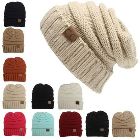 Women Men Winter Knitted Wool Cap Unisex Folds Casual CC labeling Beanies Hat Solid Color Hip-Hop Skullies Beanie Hat (Best Wool Winter Hat)