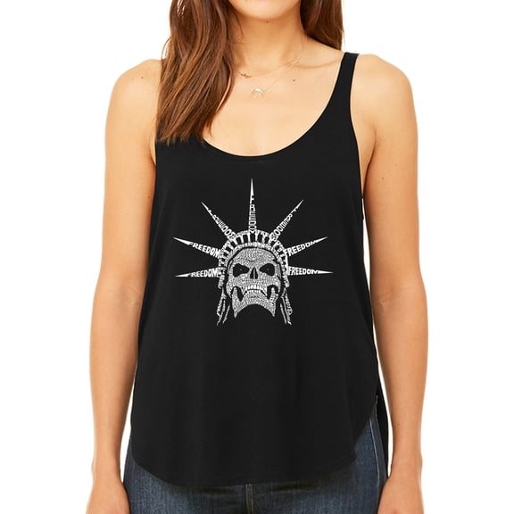 Women's Premium Word Art Flowy Tank Top - Freedom Skull