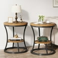 thumbnail image 6 of Condemo 2 Tier Industrial Round End Table, Accent Nightstand with Metal Frame for Living Room, Bedroom, Rustic Brown & Black, 6 of 9