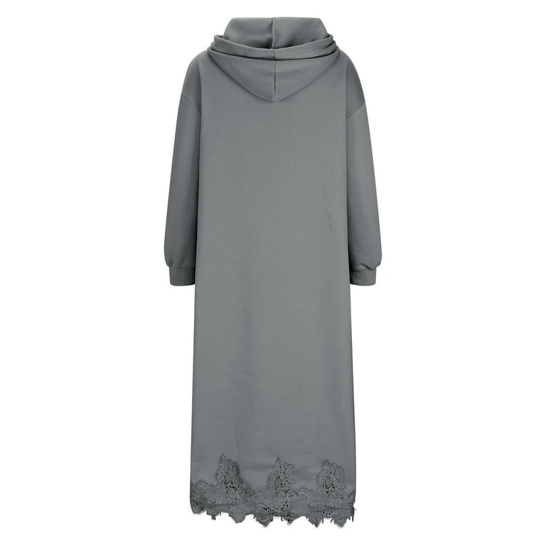 Womens Cotton Blend Oversized Hoodie Dress Floral Lace Hem Long Sleeve  Hooded Sweatshirt Maxi Dress with Pockets (Medium, Gray) - Walmart.com