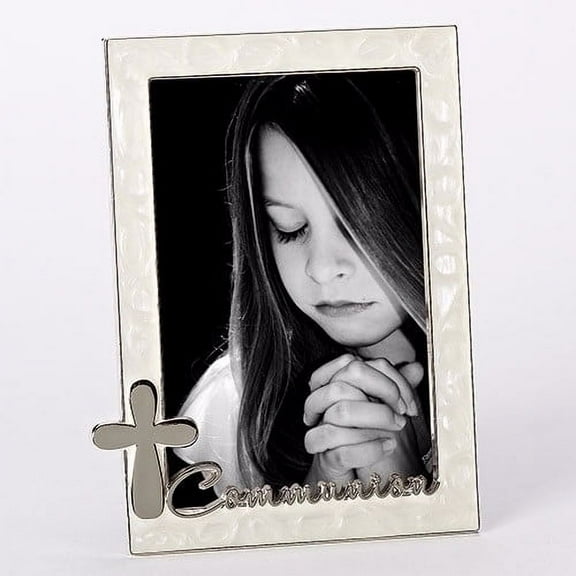 Communion Mother of Pearl Look 7 x 5.5 Inch Metal Table Top Photo Frame