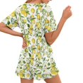 thumbnail image 2 of Yuyamidu Yellow Lemon Ladies Summer Pajama Set Crew Neck Short Sleeve Top & Comfy Shorts Soft Cozy Nightwear Casual Lounge Set, 2 of 7