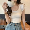 thumbnail image 6 of Women Summer Korean Y2K U Collar T-shirt Sexy Ladies Tee Shirt Femme Solid Tops, 6 of 11