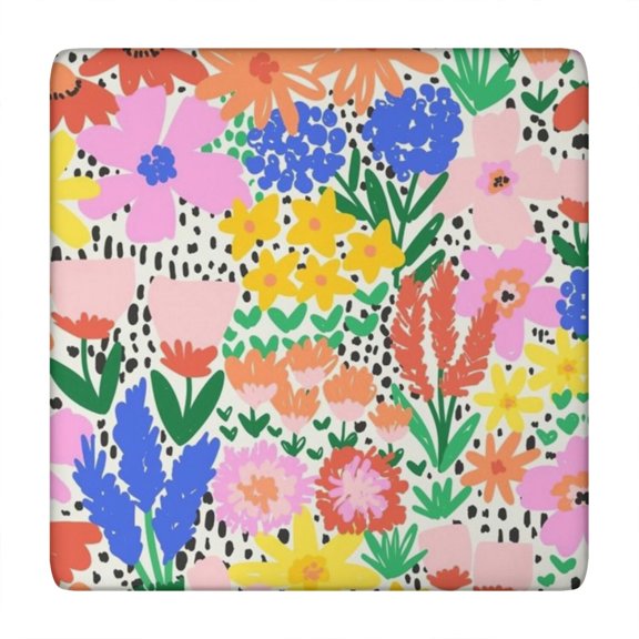 Pioneer Flower Floral Print Pattern Square Fitted Tablecloth with Elastic Edge,Square Table Cover,Washable Elastic Table Cover for Home Kitchen Party Decor 34"x34"
