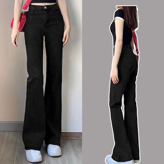 JUSLIO Pants for Women Comfortable Jeans Casual Straight Leg Pants Black L