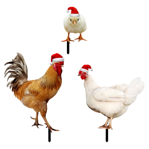 Estaca navideña para pollo, adorno de gallo, decoraciones para jardín y pollitos, estacas para pollitos, 3 uds.
