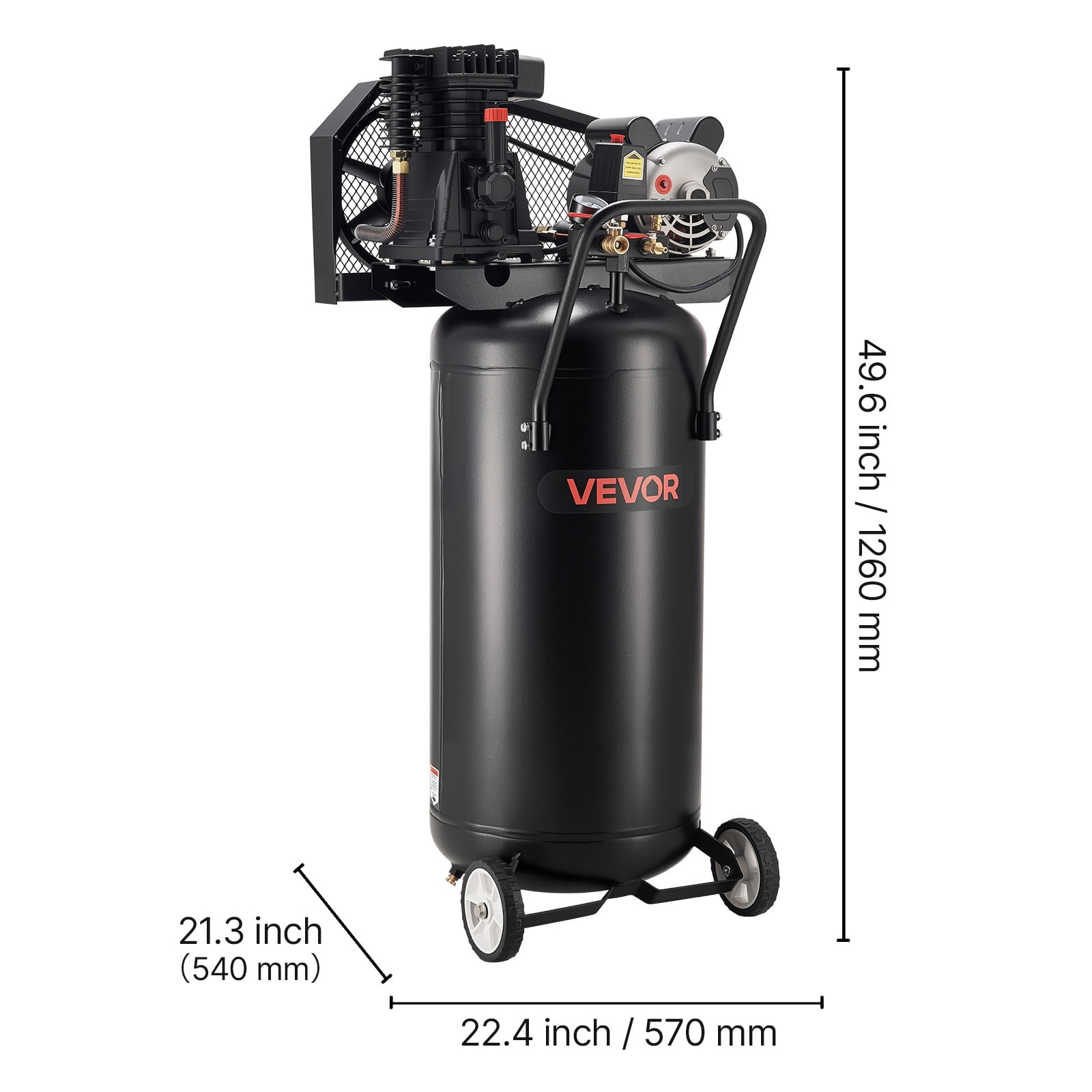 VEVOR 30-Gallon Air Compressor, 2HP 5.3SCFM at 90PSI, Max 125PSI Pressure Oil-Lubricated Air Compressor Tank, Portable on Wheels for Auto Repair, Tire Inflation, Spray Painting, Woodwork Nailing,120V