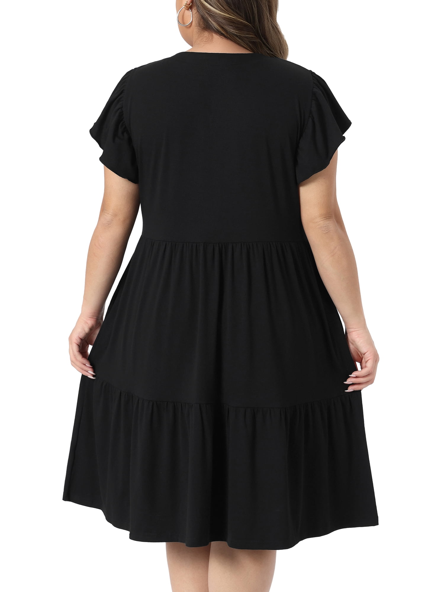 DARING DIVA Women's Plus Ruffle Sleeve V Neck Flowy Tiered Midi Dresses 4X Black