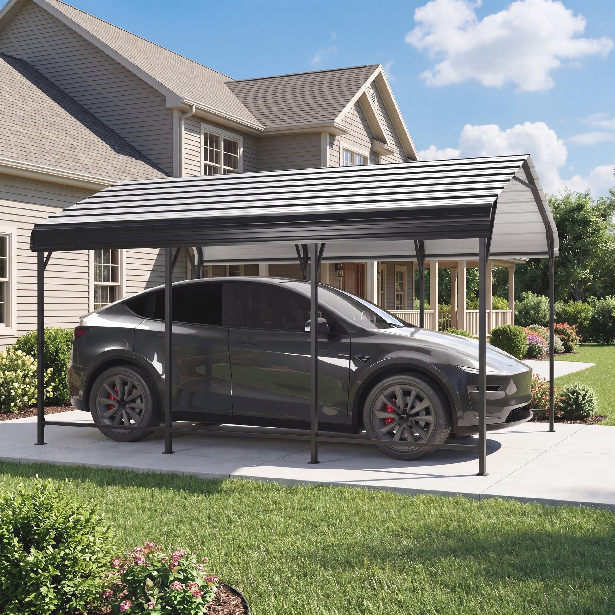 LAUSAINT HOME 10' x 15' Outdoor Metal Carport, Heavy Duty Waterproof Carport with Steel Panels for Car, Boat, Truck