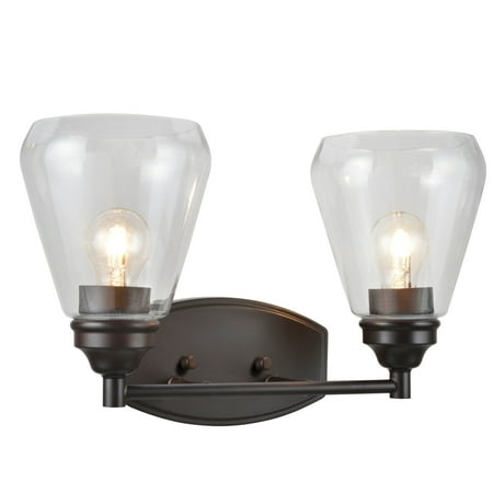

Aspen Creative 62120-2 Two-Light Metal Bathroom Vanity Wall Light Fixture 16 Wide Transitional Design in Oil Rubbed Bronze with Clear Glass Shade