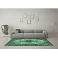 thumbnail image 3 of Ahgly Company Machine Washable Indoor Square Medallion Turquoise Blue Traditional Area Rugs, 8' Square, 3 of 4