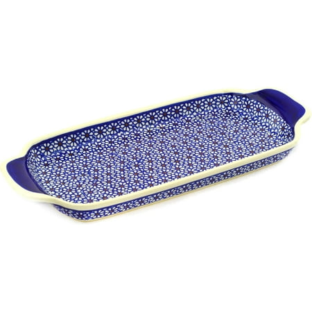 - Polish Pottery 12-inch Tray with Handles (Daisy Dreams Theme) Hand Painted in Boleslawiec, Poland + Certificate of Authenticity