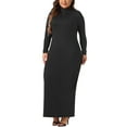 thumbnail image 2 of Agnes Orinda Women's Plus Size Basic Maxi Dresses Turtleneck Long Sleeve Bodycon Party Long Pencil Dress 1X Black, 2 of 5