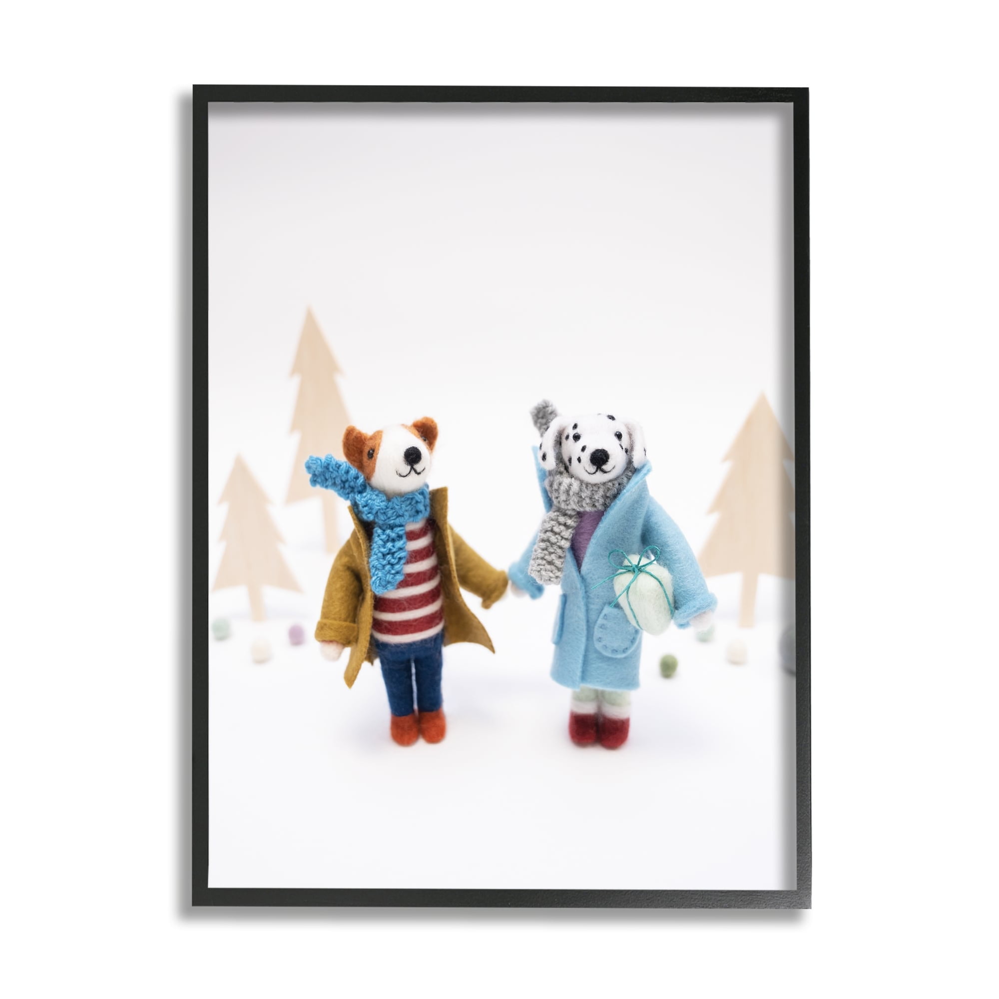 Stupell Industries Winter Holiday Gifts Dog Couple Holiday Photography White Framed Art Print Wall Art