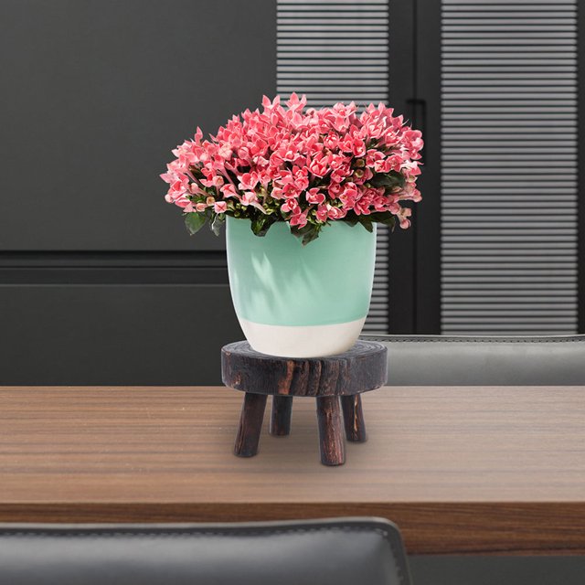 OULII Balcony Flowerpot Stool Round Black Wood Simple Design 1 Piece