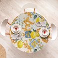 thumbnail image 4 of Ambesonne Lemon Fitted Round Tablecloth, Ethno Flowers Citrus Curlicue, 36"- 40" Diameter, Off White Marigold and Yellow, 4 of 5