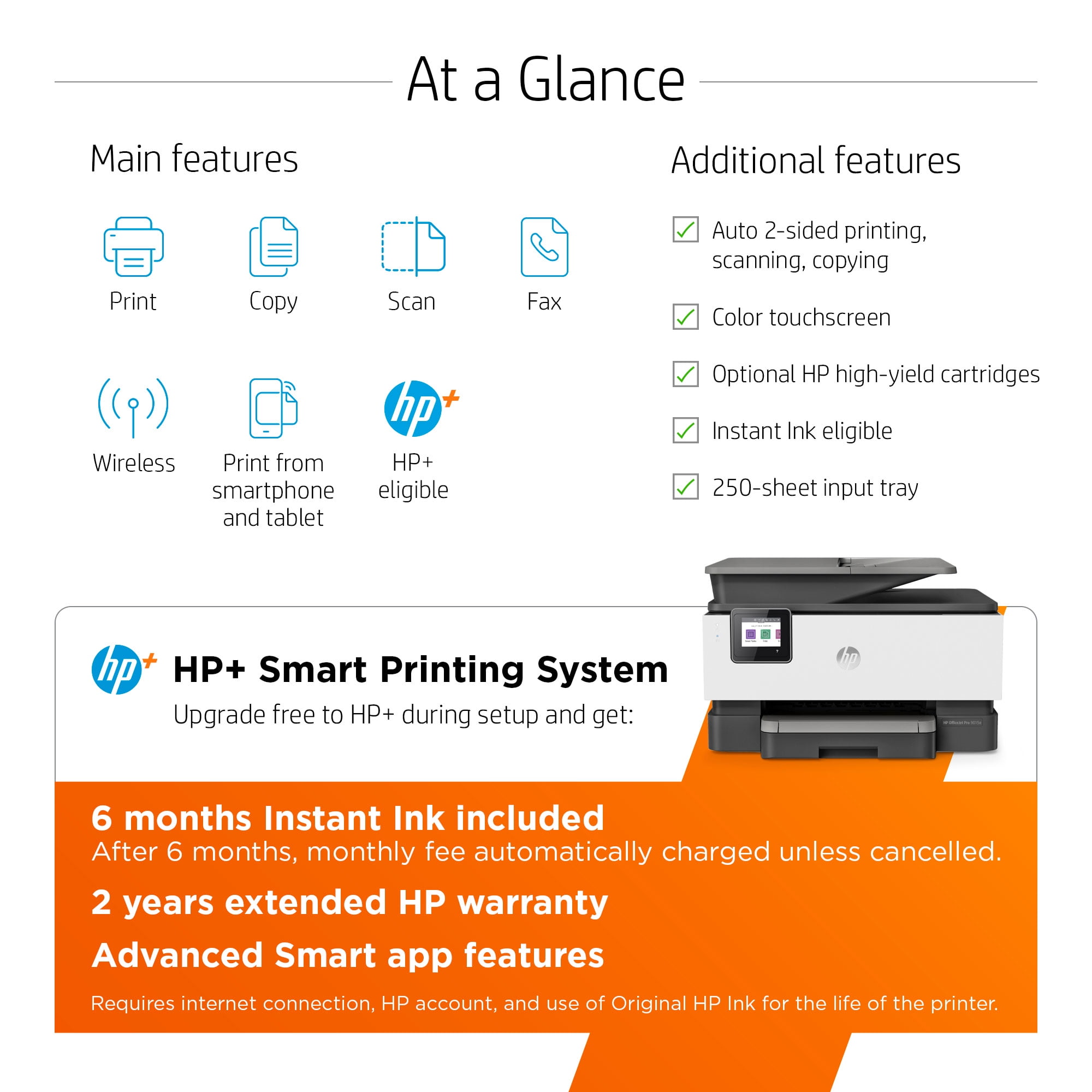 HP Officejet Pro 9015e Inkjet Multifunction  Printer-Color-Copier/Fax/Scanner-32 ppm Mono/32 ppm Color Print-4800x1200  dpi Print-Automatic Duplex Print-25000 Pages-250 sheets Input-Color Flatbed  Sca 