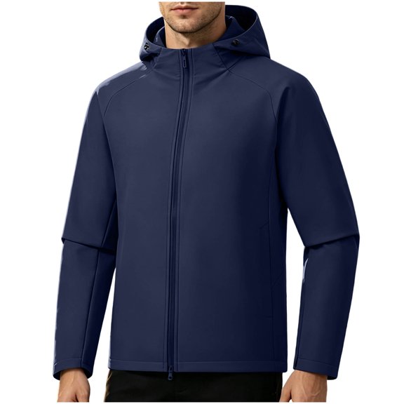 IROINNID Mens Full Zip Hooded Jacket Windproof Water Resistant Fleece Lined Outdoor Coat Long Sleeve Solid Color Casual Lightweight Winter Outerwear for Daily Commute