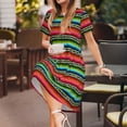 thumbnail image 3 of Balery Mexican Leopard Serape Blanket Stripes Pattern Womens Dresses Loose Short sleeve Sundresses Swimsuit Coverup 2025 Summer Casual Dress for Women - A-Line Swing Dress, 3 of 6