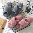 thumbnail image 4 of Women‘s Fuzzy Slippers Cross Band Memory Foam House Slippers Open Toe, 4 of 4