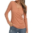 thumbnail image 3 of Women Wrap Front Side Buttons Long Sleeve V Neck Plain Shirt, 3 of 6