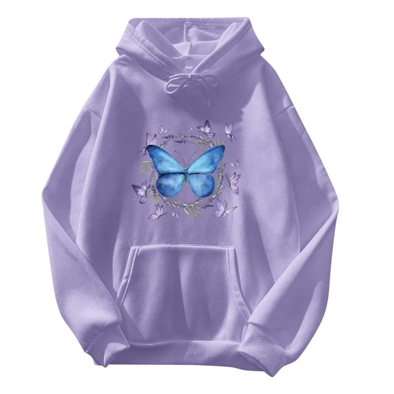 Plus Size Hoodies for Women s Butterfly Print Hooded Sweatshirt
